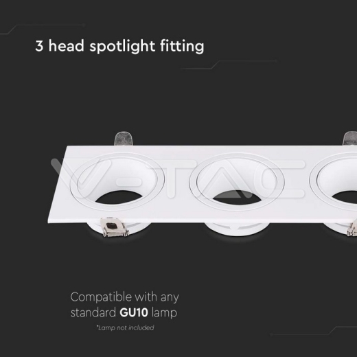 GU10 3 Head Spotlight Fitting Iron+PC, White+White - 2