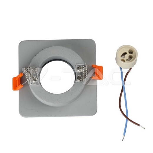 GU10 Fitting Concrete Metal Grey Recessed Light Chrome Bottom Square - 4