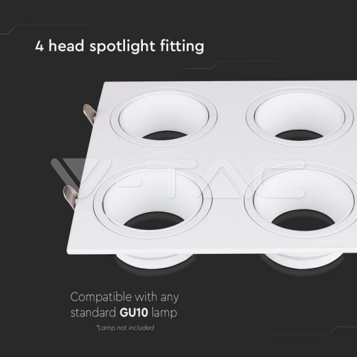 GU10 4 Head Spotlight Fitting Iron+PC, White+White - 2