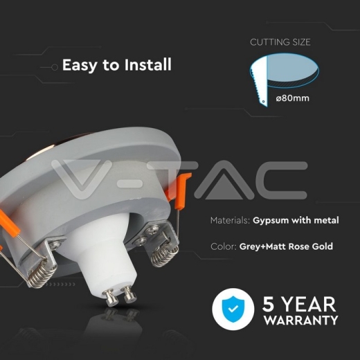 GU10 Fitting Concrete Metal Grey Recessed Light Rose Gold Round - 6