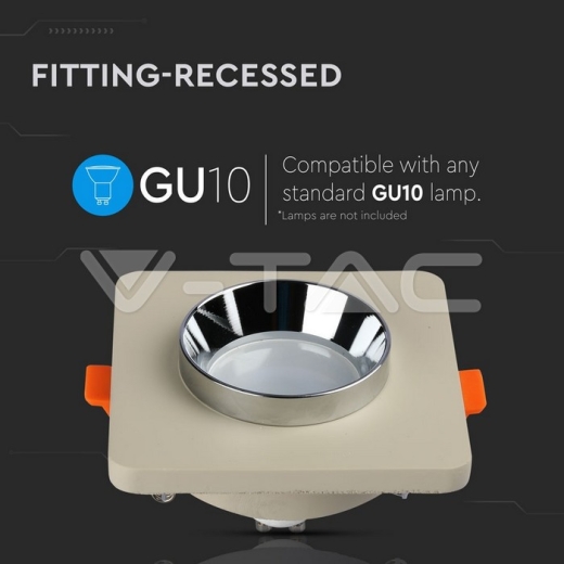 GU10 Fitting Concrete Metal Off White Recessed Light Chrome Bottom Square - 5