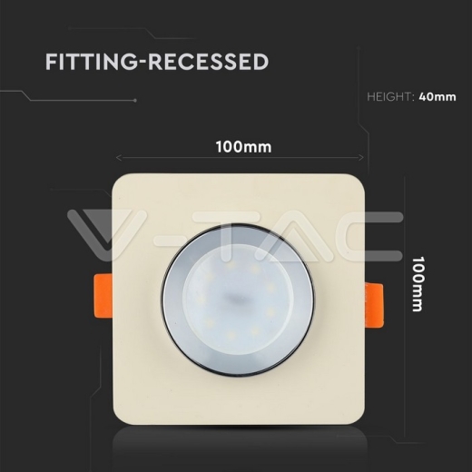 GU10 Fitting Concrete Metal Off White Recessed Light Chrome Bottom Square - 7