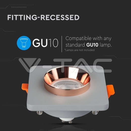 GU10 Fitting Gypsum Metal Grey Plaster Matt Rose Gold, Square, Recessed - 5