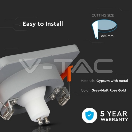 GU10 Fitting Gypsum Metal Grey Plaster Matt Rose Gold, Square, Recessed - 6