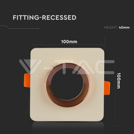 GU10 Fitting yeso/hormigón con aro oro rosado, cuerpo cuadrado - 7