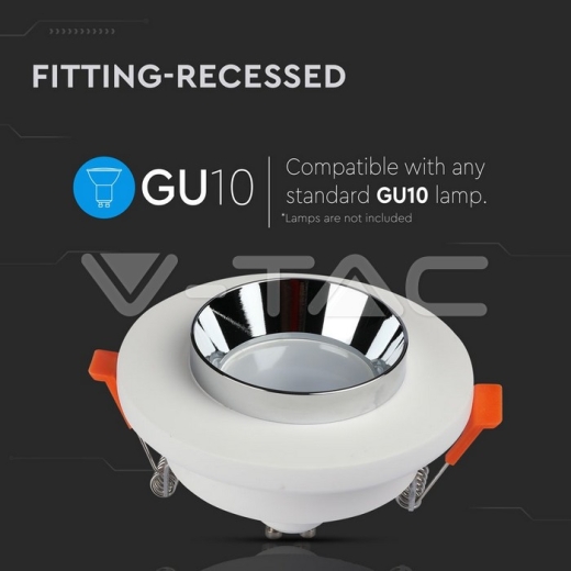 GU10 Fitting de yeso con aro de cromo cuerpo redondo de empotrar - 5