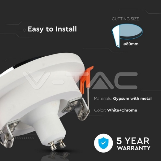 GU10 Fitting de yeso con aro de cromo cuerpo redondo de empotrar - 6