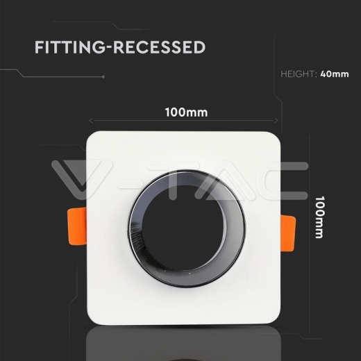 GU10 Fitting Gypsum Metal White Plaster Chrome, Square, Recessed - 7