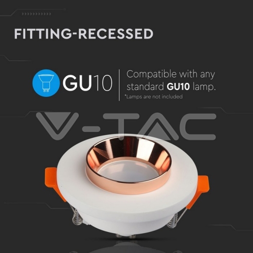 GU10 Fitting de yeso con aro de oro rosa, cuerpo redondo de empotrar - 5