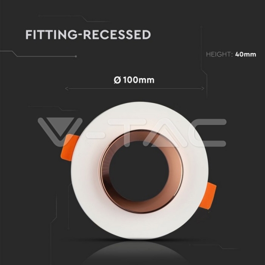 GU10 Fitting de yeso con aro de oro rosa, cuerpo redondo de empotrar - 7