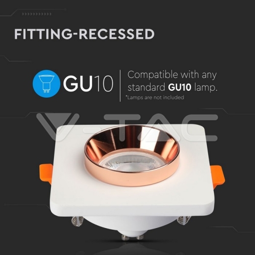 GU10 Fitting Gypsum Metal White Plaster Matt Rose Gold, Square, Recessed - 5