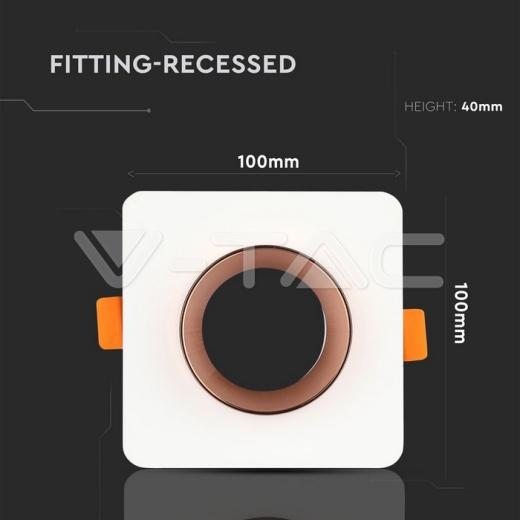 GU10 Fitting Gypsum Metal White Plaster Matt Rose Gold, Square, Recessed - 7