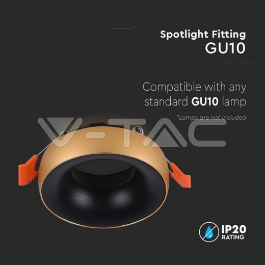 GU10 Fitting Round Gold Frame, Black Reflector - 4