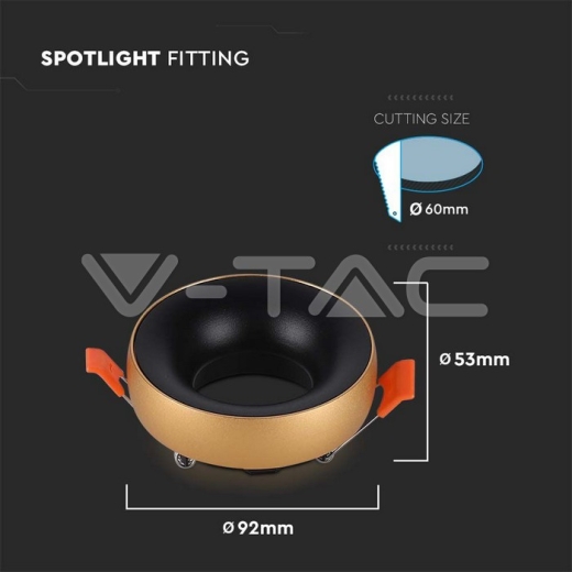 GU10 Fitting Round Gold Frame, Black Reflector - 6