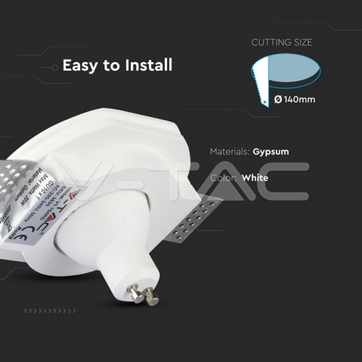 GU10 Soporte Redondo Yeso Blanco Ф100 - 6