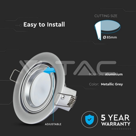 GU10 Soporte Redondo Gris plateado - 6