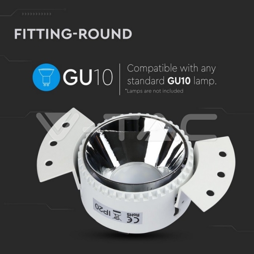 GU10 Fitting Round White Frame, Chrome Reflector - 5