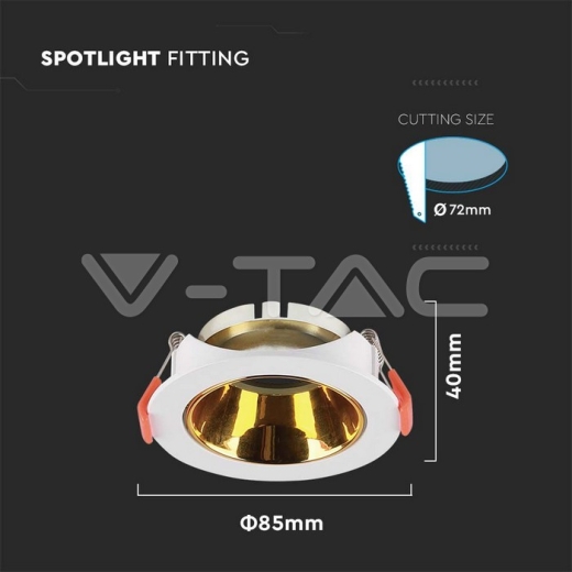 Aro GU10 redondo marco blanco + reflector de oro - 4