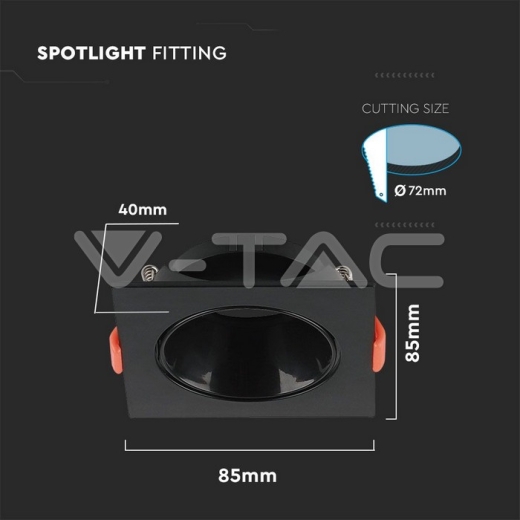 Aro GU10 cuadrado marco negro + reflector negro - 4