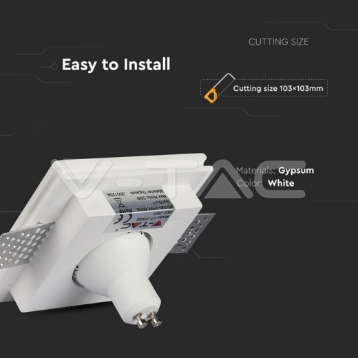 GU10 Fitting Square Gypsum White 100 x 100 mm - 6
