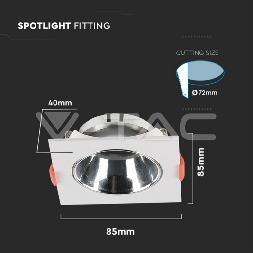 GU10 Fitting Square White Frame with Chrome Reflector - 4