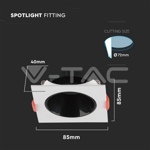 Aro GU10 cuadrado marco blanco + reflector negro - 4