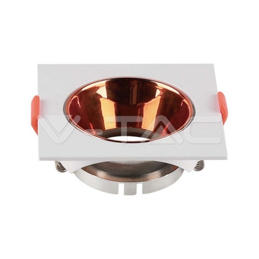 Aro GU10 cuadrado marco blanco + reflector de oro rosado - 1