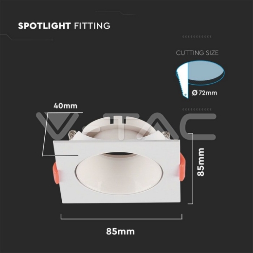 Aro GU10 cuadrado marco blanco + reflector blanco - 4