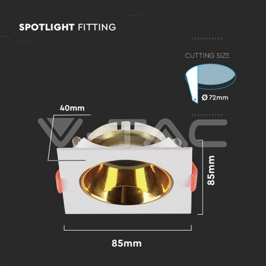 Aro GU10 cuadrado marco blanco + reflector de oro - 4