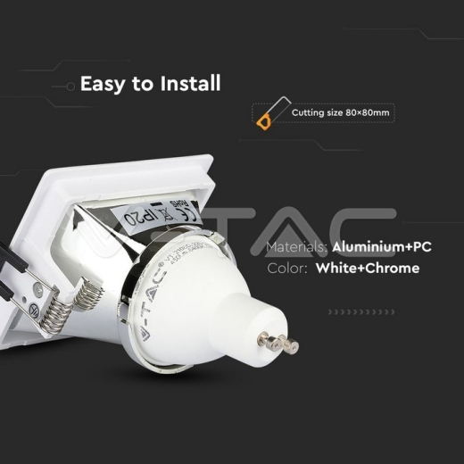 GU10 Fitting White+Chorme Square - 6