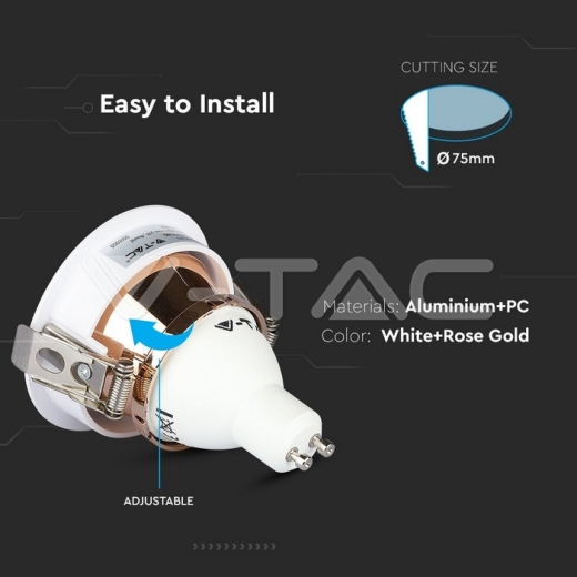 GU10 Fitting White+Rose Gold Round - 6