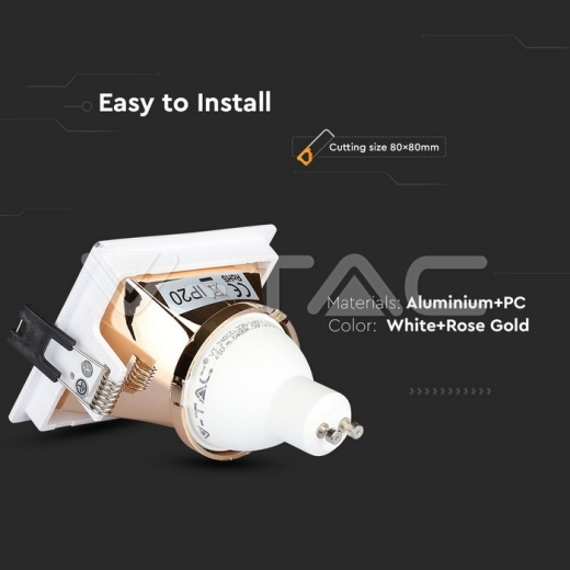 GU10 Fitting White+Rose Gold Square - 6