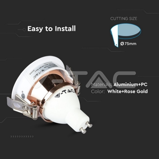 GU10 Fitting White+Rose Gold Round - 6