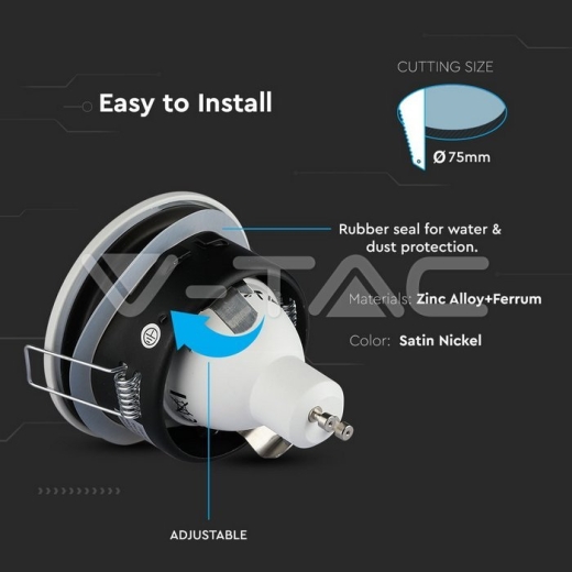 GU10 Housing Round Satin Nickel - 6