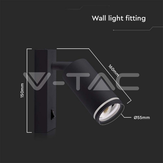 GU10 Spotlight Fitting Wall Mounted Switch Black Body - 5