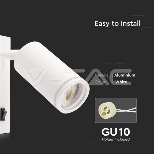 GU10 Spotlight Fitting Wall Mounted Switch White Body - 4