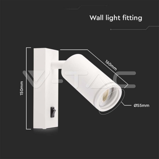 GU10 Spotlight Fitting Wall Mounted Switch White Body - 5