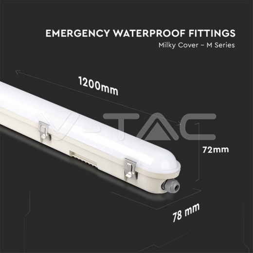 LED Waterproof Fitting M-Series 1200mm 36W 4000K Emergency Kit PC/PC SS Clip 120lm/W - 10