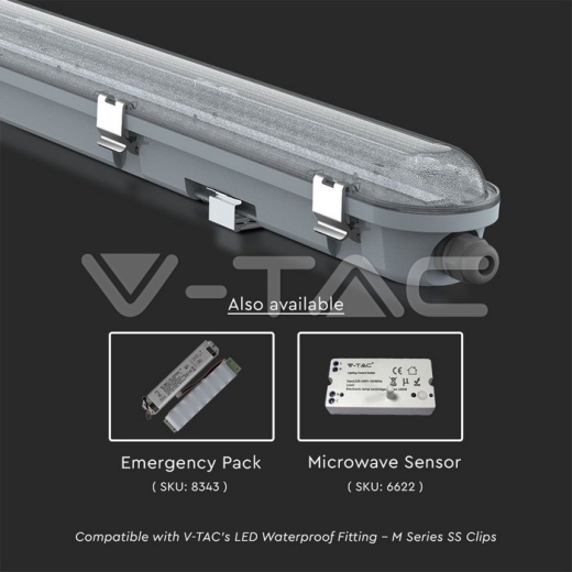 LED Waterproof Fitting M-Series 1200mm 36W 4000K Transparent SS Clip 120 lm/W - 7