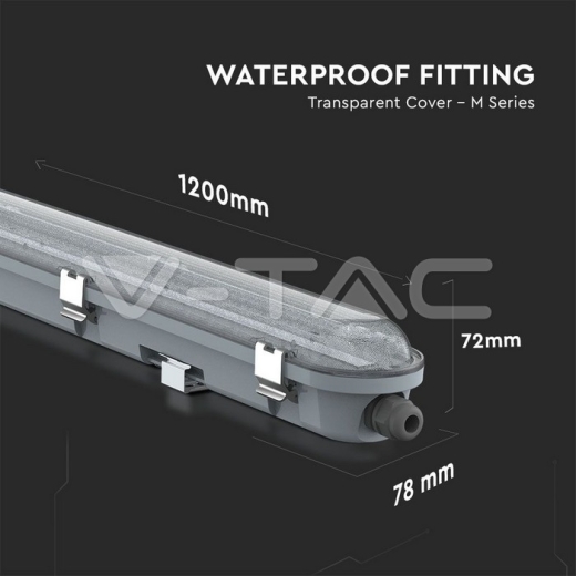 LED Waterproof Fitting M-Series 1200mm 36W 4000K Transparent SS Clip 120 lm/W - 8