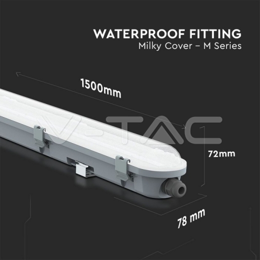 LED Waterproof Fitting M-Series 1500mm 48W 4000K Milky Cover 120 lm/W - 7