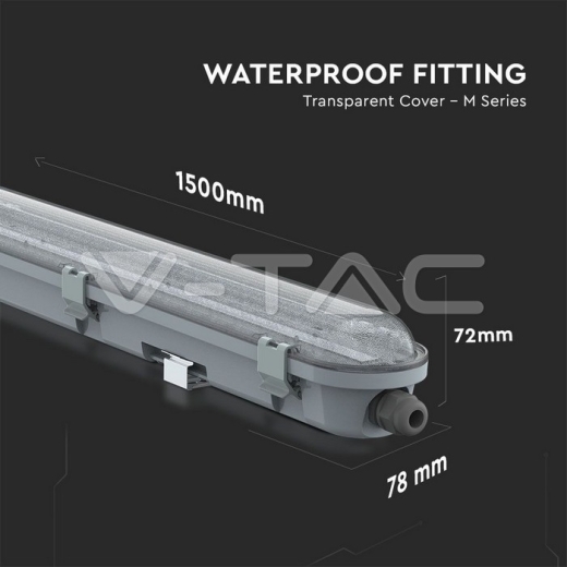 LED Waterproof Fitting M-Series 1500mm 48W 4000K Transparent 120lm/W - 6