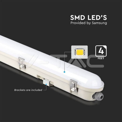 LED Waterproof Fitting M-Series 1200mm 36W 6500K Emergency Kit PC/PC SS Clip 120lm/W - 5