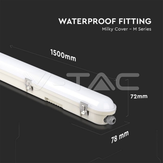 Pantalla Estanca LED Serie-M 1500mm 48W 4000K Milky Cover SS Clip 120 lm/W - 11