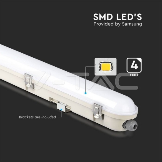 LED Waterproof Fitting M-Series SAMSUNG Chip 120cm 36W 6400K Milky Cover SS Clip 120lm/W - 5