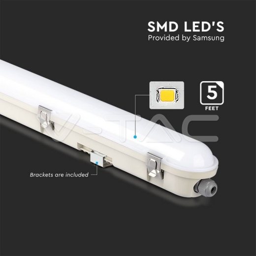 LED Waterproof Fitting M-Series 1500mm 48W 6500K Milky Cover SS Clip 120 lm/W - 5