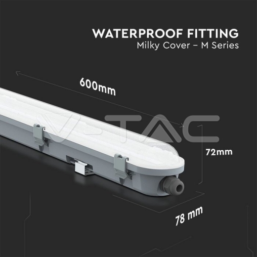 LED Waterproof Fitting M-Series SAMSUNG Chip 60cm 18W 6400K Milky Cover 120lm/W - 7