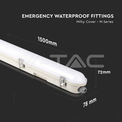 LED Waterproof Fitting SAMSUNG Chip M-Series 1500mm 48W 6500K Emergency Kit PC/PC SS Clip 120lm/W - 10