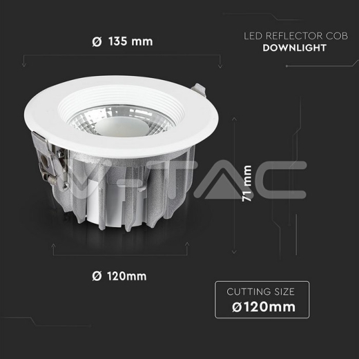 10W LED COB Downlight Round A++ 120 lm/Watt White - 10