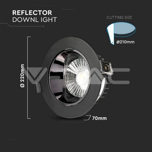 LED Downlight SAMSUNG Chip 30W COB Reflector Black 3000K - 10
